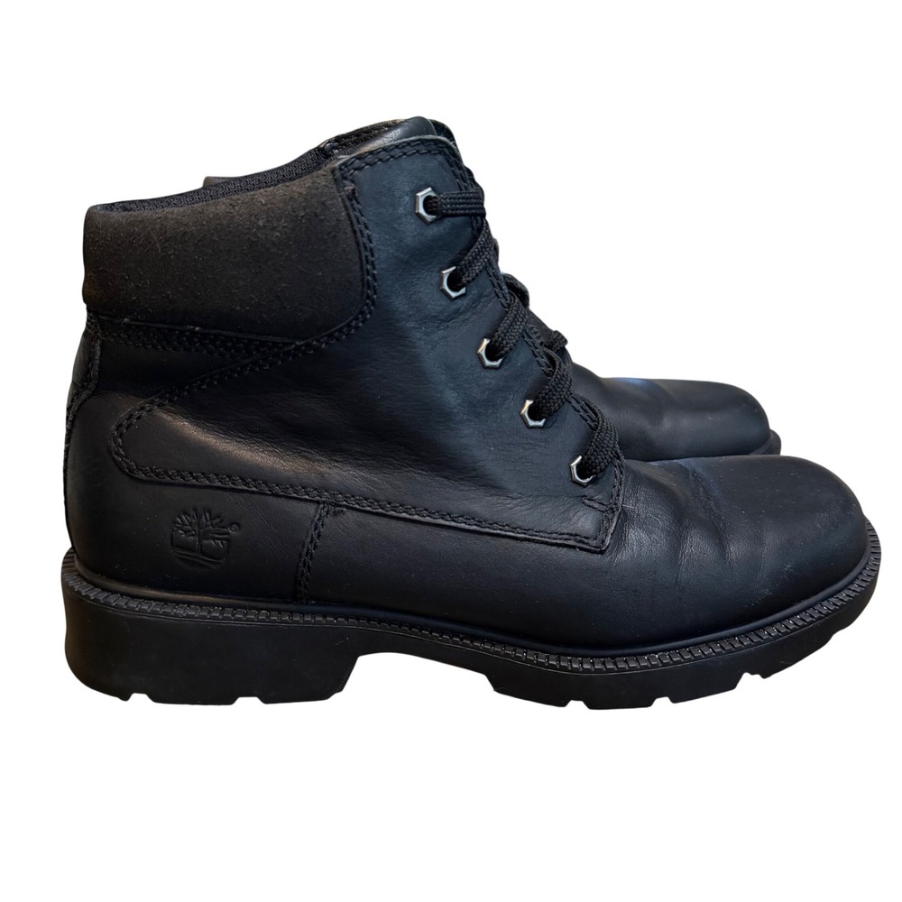 Timberland Womens 55319 Black Leather Lace Up Ankle Lug Sole Boots Size 9M